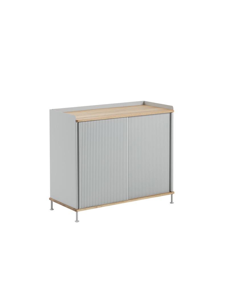 Enfold - Gray sideboard - Fluted metal - Oak wood