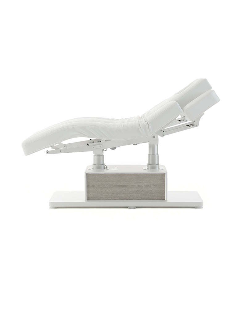 The Clair - White massage table with details in gray oak pattern - with motor - with adjustable armrests