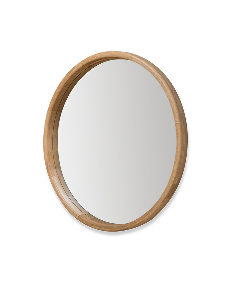 Linea Oak - Hairdressing mirror with oak frame - ø100cm