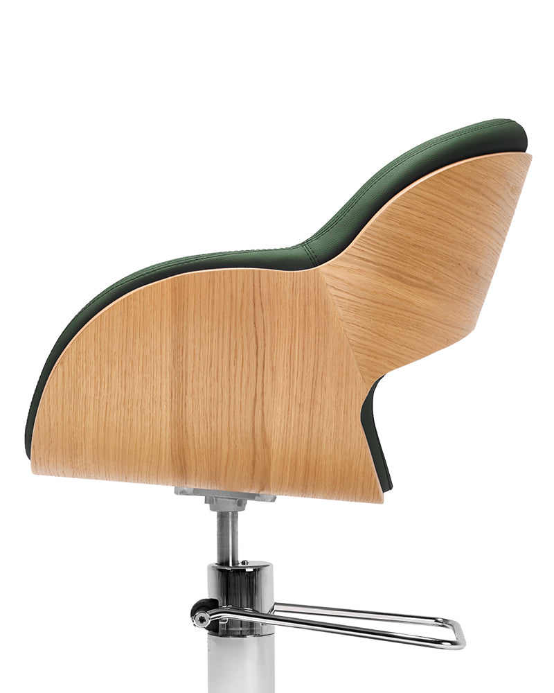 Thea Wood - Green wooden hairdresser's chair - Chrome cross foot