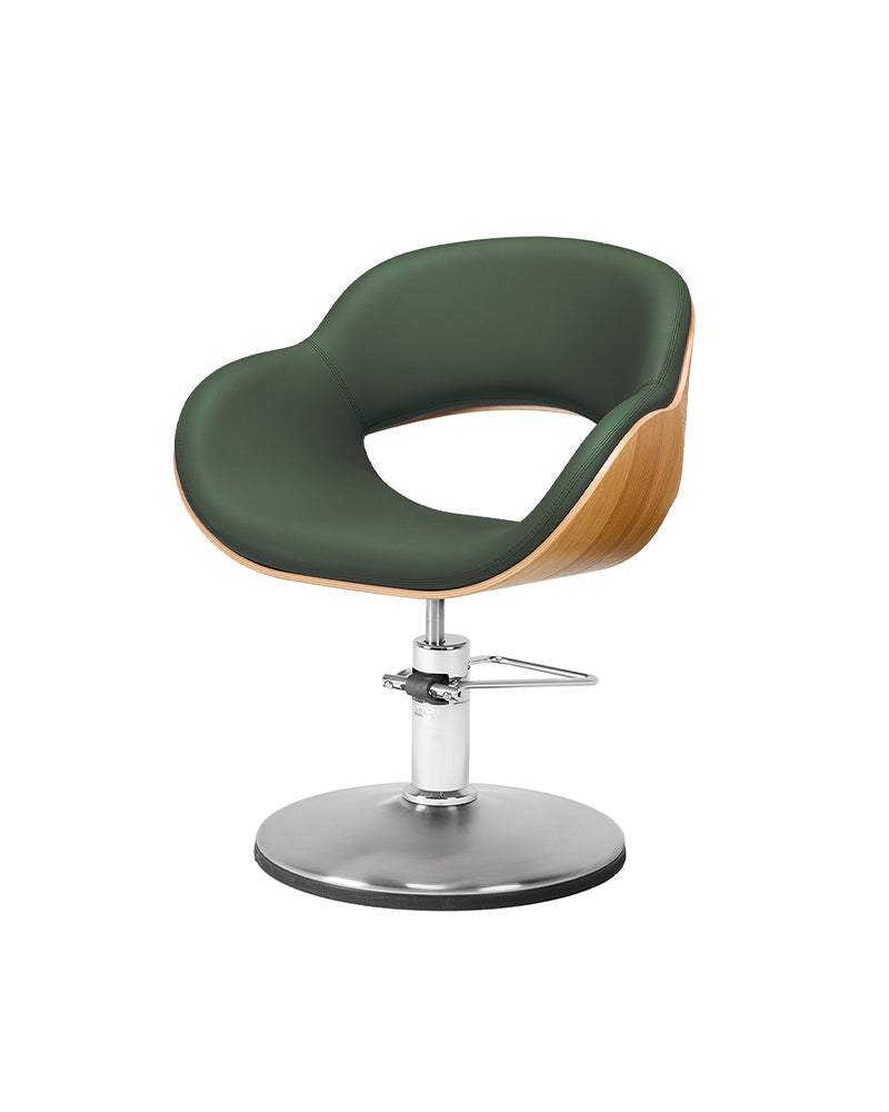 Thea Wood - Green wooden hairdresser's chair - Chrome plate base