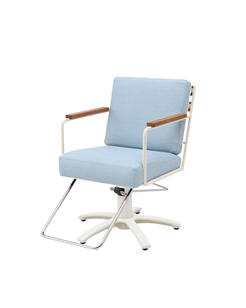 RAF - Blue hairdresser's chair with wooden armrests - White cross foot