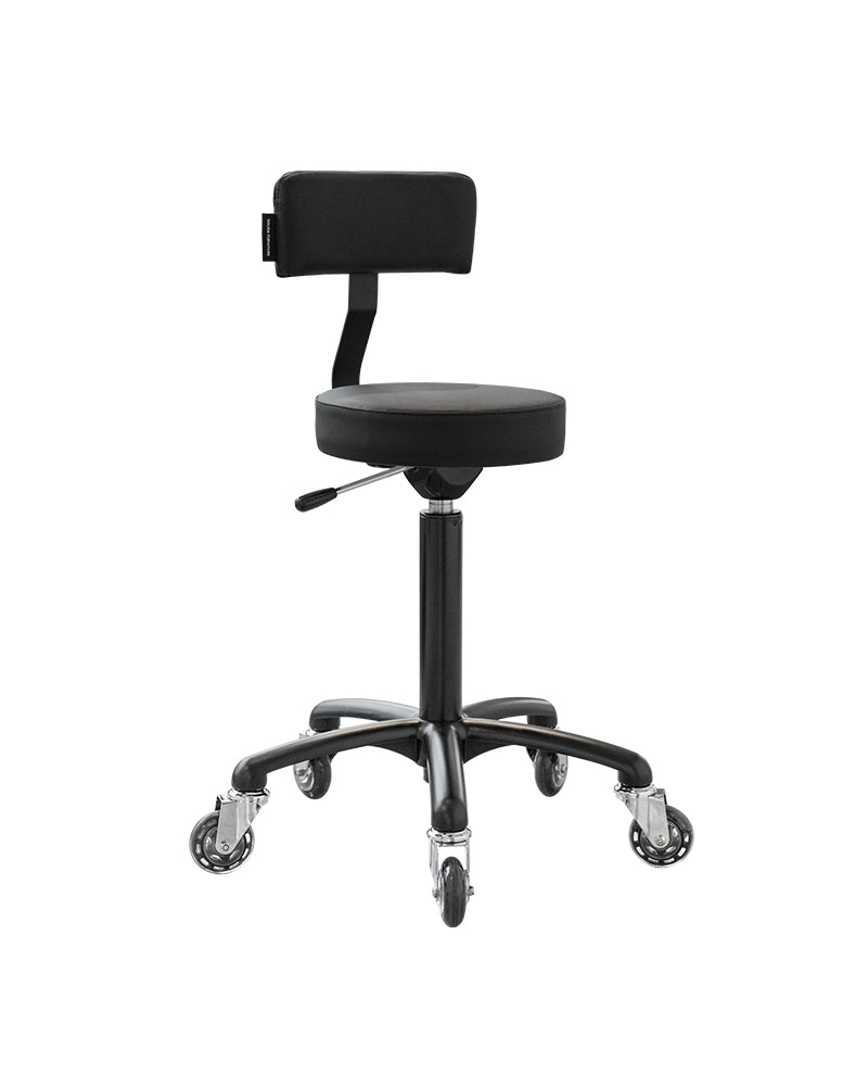 Rolio black salon stool with backrest roller wheels