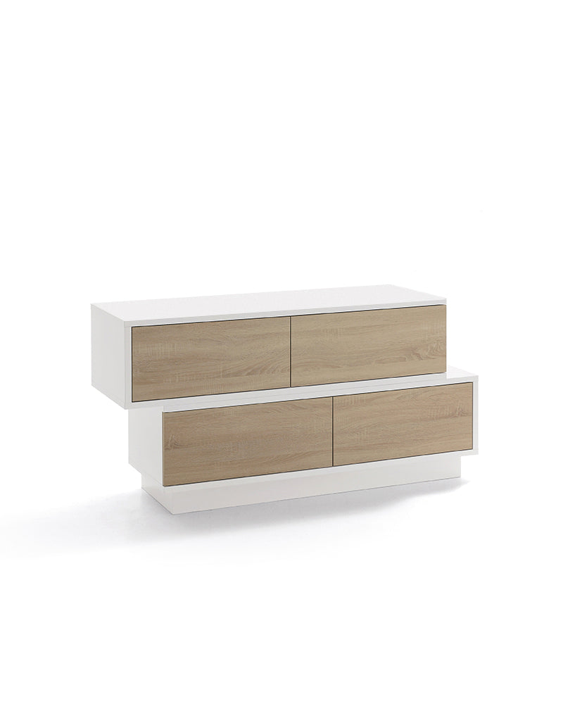 Swing - White counter with drawers in oak pattern